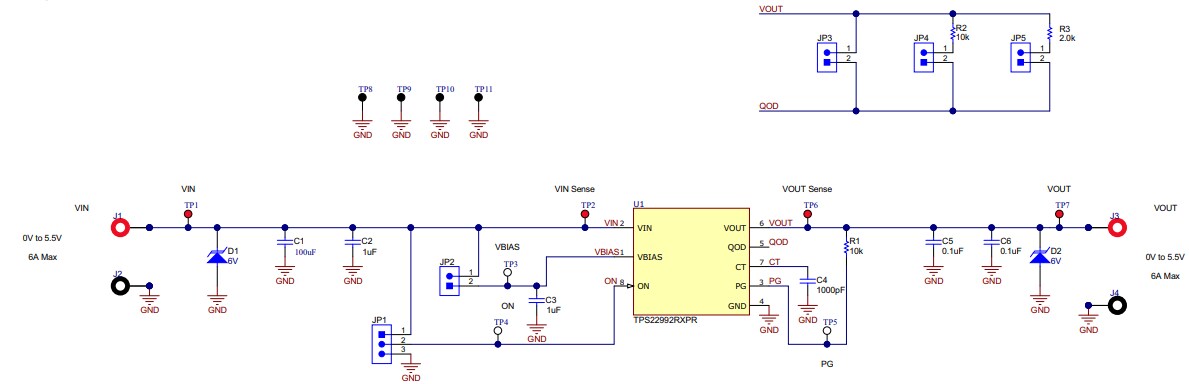 Schematic - Texas Instruments TPS22992EVM Evaluation Module
